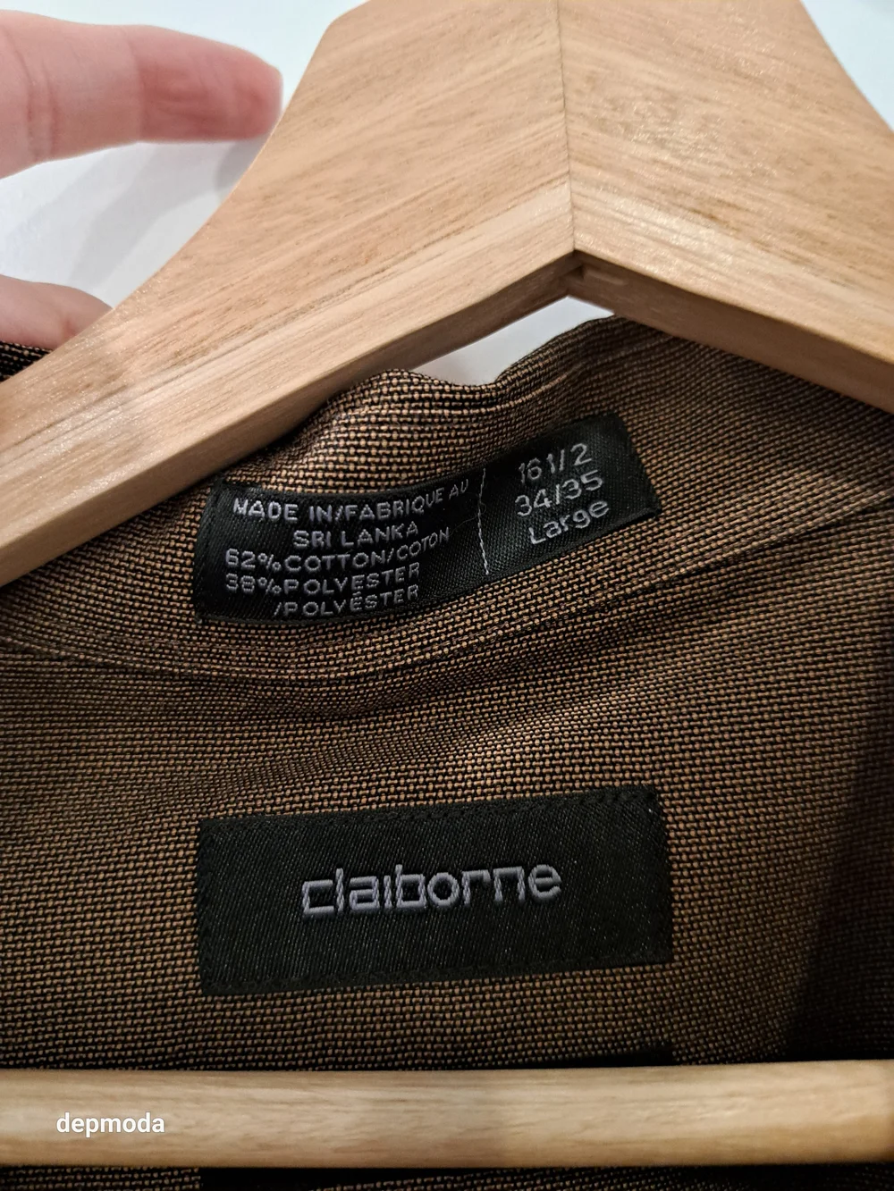 Claiborne Men's T-weave Brown Button-Up Dress Shirt Size Large